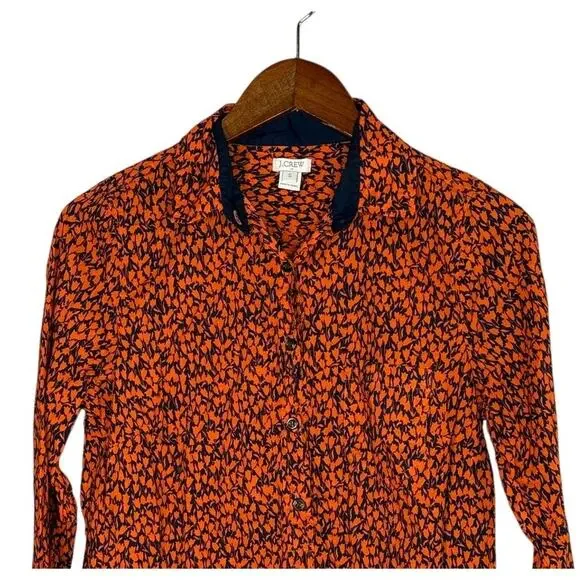 J. Crew Tulip Popover Long Sleeve Collard Half Button Up Shirt S Blue Orange - Picture 2 of 15